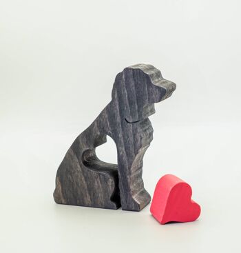 Figurine de chien - Cockapoo en bois fait main avec coeur 2