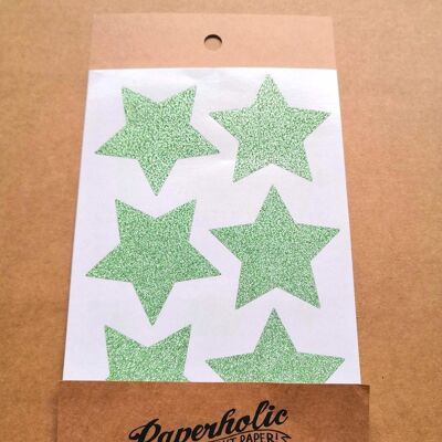 Glitter Sticker Large Stars Green