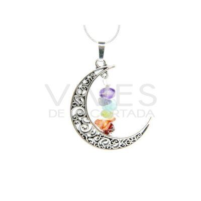 Moon Pendant with Chakras - Silver Plated