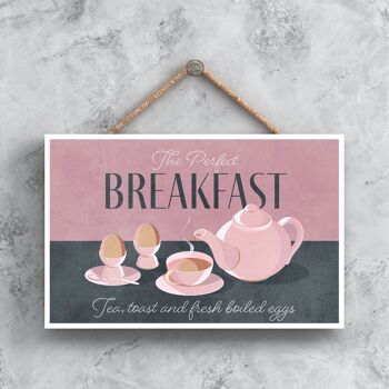 P0007 - The Perfect Breakfast Tea & Eggs Kitchen Plaque décorative à suspendre 1