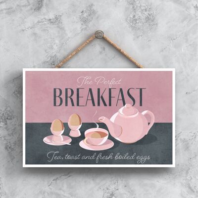 P0007 - The Perfect Breakfast Tea & Eggs Kitchen Plaque décorative à suspendre