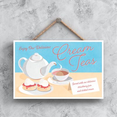 P0008 - Red Cream Teas With Strawberry Jam Clotted Cream Decorative Kitchen Hanging Plaque Sign @ Amazon P0008