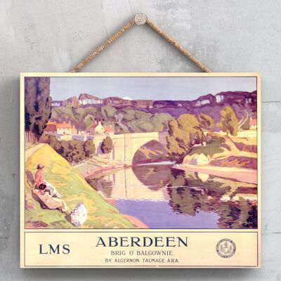 P0019 - Aberdeen Brig O' Balgownie Affiche originale des chemins de fer nationaux sur une plaque décor vintage