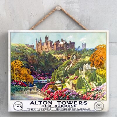 P0023 - Alton Towers Gardens Poster originale della National Railway su una targa con decorazioni vintage