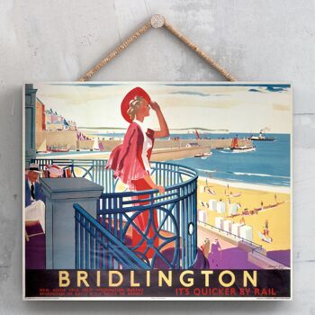 P0026 - Bidlington Lady In Red Affiche originale des chemins de fer nationaux sur une plaque décor vintage 1