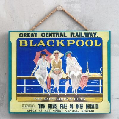P0027 - Blackpool Gorgeous Sights Poster originale della National Railway su una targa con decorazioni vintage