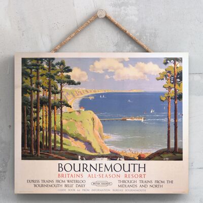 P0029 - Bournemouth View Affiche originale des chemins de fer nationaux sur une plaque décor vintage