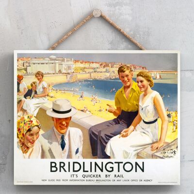 P0030 - Cartel original del ferrocarril nacional de la escena de la playa de Bridlington en una placa de decoración vintage