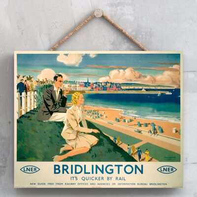 P0032 - Cartel original del ferrocarril nacional de la costa de Bridlington en una placa de decoración vintage