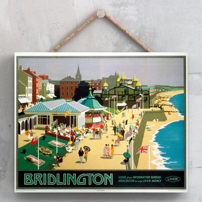 P0033 - Bridlington Lner Affiche originale des chemins de fer nationaux sur une plaque décor vintage