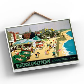 P0033 - Bridlington Lner Affiche originale des chemins de fer nationaux sur une plaque décor vintage 2