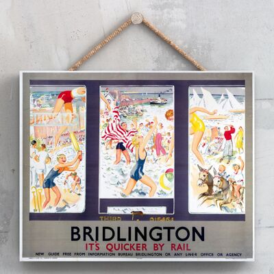 P0036 - Bridlington Train Window Scene Poster originale della National Railway su una targa con decorazioni vintage