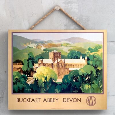 P0038 - Buckfast Abbey Devon Poster originale della ferrovia nazionale su una targa con decorazioni vintage