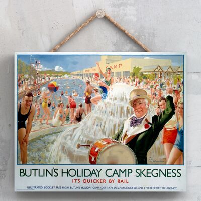 P0039 - Poster originale della National Railway di Butlin'S Skegness su una targa con decorazioni vintage