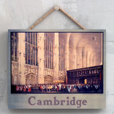 P0041 - Poster originale della National Railway della cappella del Cambridge Kings College su una targa con decorazioni vintage