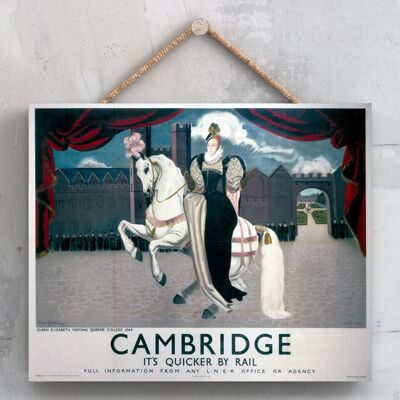 P0042 - Poster originale della ferrovia nazionale Cambridge Queen Elizabeth su una targa con decorazioni vintage