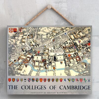 P0043 - Affiche originale des chemins de fer nationaux de Cambridge The Colleges sur une plaque décor vintage