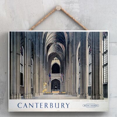 P0044 - Cattedrale di Canterbury The Nave Poster originale della National Railway su una targa Decor vintage