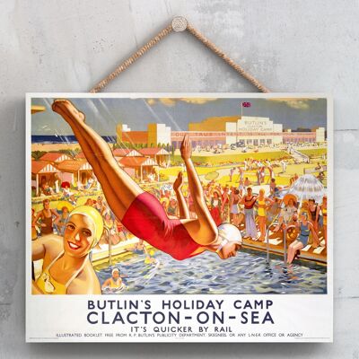 P0049 - Clacton On Sea Butlins Original National Railway Poster auf einer Plakette im Vintage-Dekor