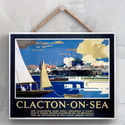 P0050 - Clacton On Sea Harbor Poster originale della ferrovia nazionale su una targa con decorazioni vintage