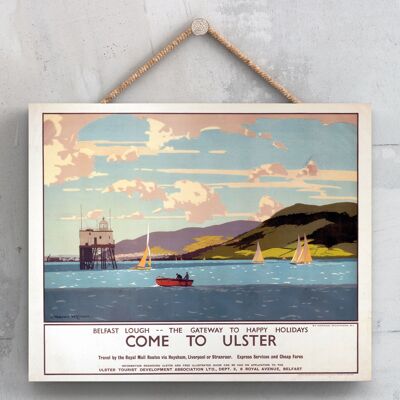 P0054 - Poster originale della ferrovia nazionale dell'Ulster su una targa con decorazioni vintage