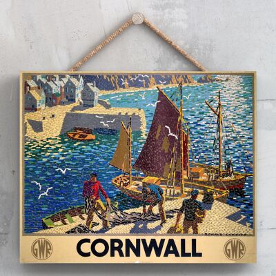 P0056 - Cornwall Fishermen Ronald Lampitt Original National Railway Affiche Sur Une Plaque Décor Vintage