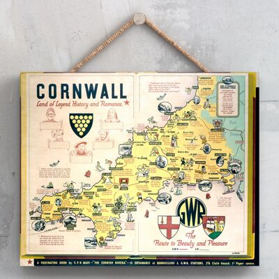 P0057 - Cornwall Map Legandistory Romance Original National Railway Poster On A Plaque Vintage Decor