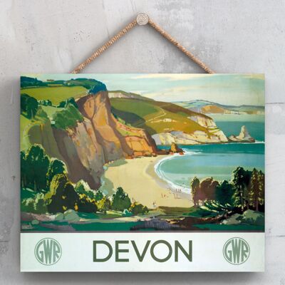 P0061 - Devon Cliff Beach Poster originale della ferrovia nazionale su una targa con decorazioni vintage