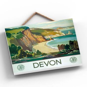 P0061 - Devon Cliff Beach Affiche originale des chemins de fer nationaux sur une plaque décor vintage 2