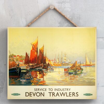 P0062 - Póster original del Ferrocarril Nacional de Devon Fishing Trawlers en una placa de decoración vintage