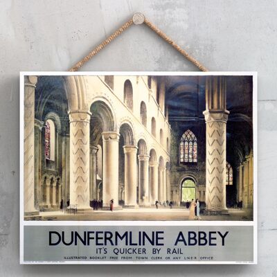P0066 - Cartel original del ferrocarril nacional de la abadía de Dunfermline en una placa de decoración vintage