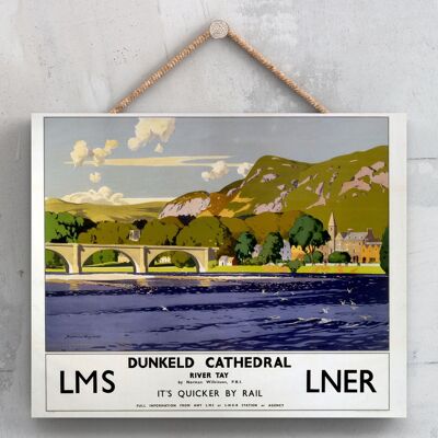 P0067 - Cartel original del ferrocarril nacional de la catedral de Dunkeld en una placa de decoración vintage