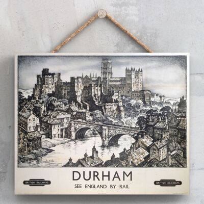 P0070 - Durham City In Ink Original National Railway Poster su una placca Decor vintage
