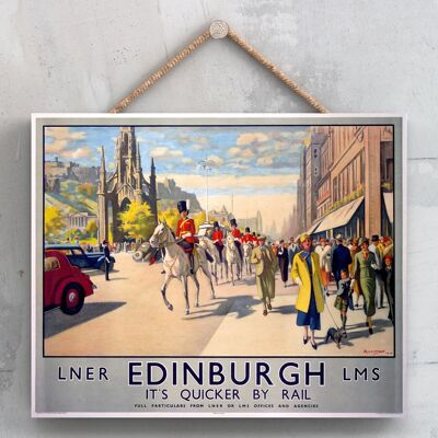 P0076 - Poster originale della ferrovia nazionale di Edinburgh Street su una targa con decorazioni vintage