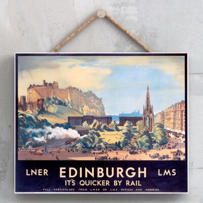 P0077 - Edinburgh Visualizza il poster originale della National Railway su una targa con decorazioni vintage