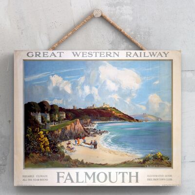 P0079 - Falmouth Equable Climate Original National Railway Poster auf einer Plakette im Vintage-Dekor