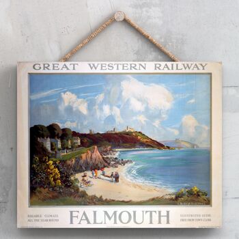 P0079 - Falmouth Equable Climate Affiche originale des chemins de fer nationaux sur une plaque décor vintage 1
