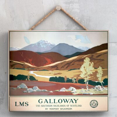 P0084 - Poster della ferrovia nazionale originale di Galloway The Southern Highlands su una targa con decorazioni vintage