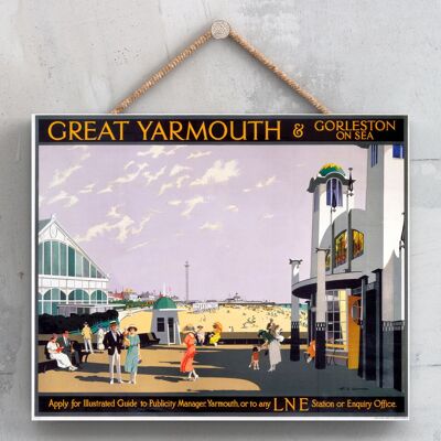 P0085 - Great Yarmouth Gorleston Poster originale della National Railway su una targa con decorazioni vintage