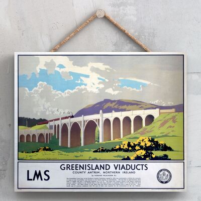 P0087 - Cartel original del ferrocarril nacional de los viaductos de Greenisland en una placa de decoración vintage