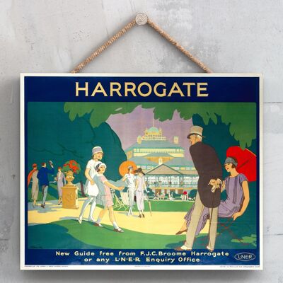 P0089 - Poster originale della ferrovia nazionale di Harrogate su una targa con decorazioni vintage