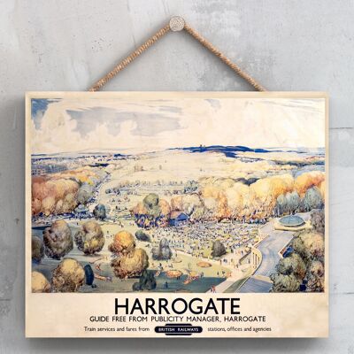 P0090 - Cartel original del Ferrocarril Nacional de Harrogate en una placa con decoración vintage