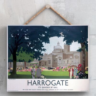 P0092 - Harrogate Royal Baths Poster originale della National Railway su una targa con decorazioni vintage