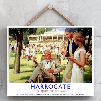 P0093 - Harrogate Tennis Affiche originale des chemins de fer nationaux sur une plaque décor vintage 1