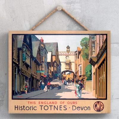 P0095 - Poster storico della National Railway Totnes Devon originale su una targa con decorazioni vintage