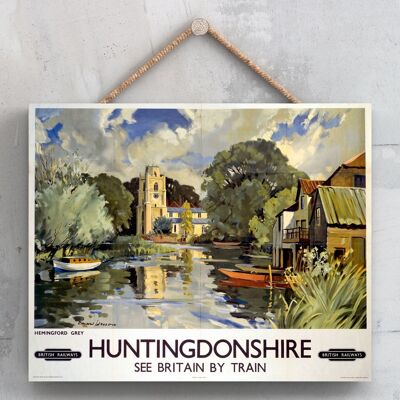 P0096 - Poster originale della National Railway di Huntingdonshire su una targa con decorazioni vintage