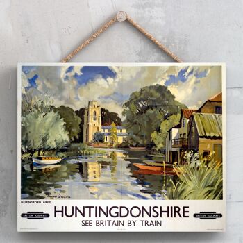 P0096 - Affiche originale des chemins de fer nationaux de Huntingdonshire sur une plaque décor vintage 1