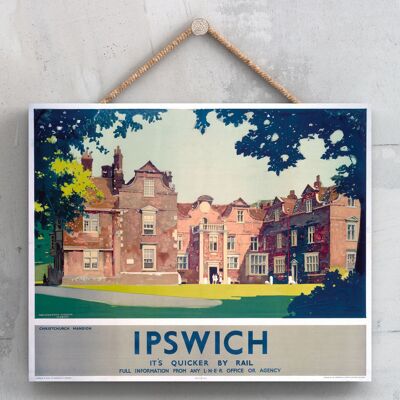 P0098 - Ipswich Christchurch Mansion Poster originale della ferrovia nazionale su una targa con decorazioni vintage