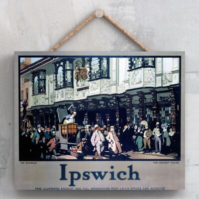 P0099 - Ipswich Mr Pickwick Poster originale della National Railway su una targa con decorazioni vintage