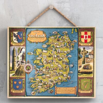 P0100 - Mappa dell'Irlanda Poster originale delle ferrovie nazionali su una targa con decorazioni vintage